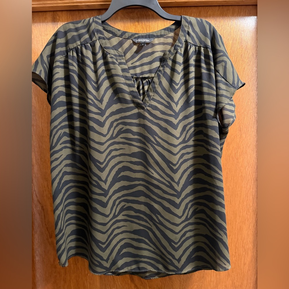 Banana Republic Olive and Black Zebra Print Blouse
